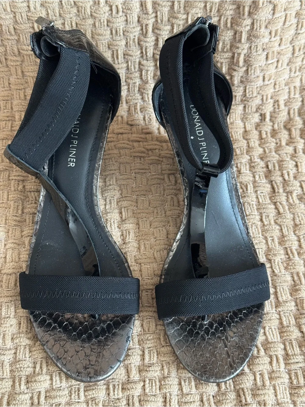 Donald J. Pliner Black Elastic-Strap Wedge Sandals